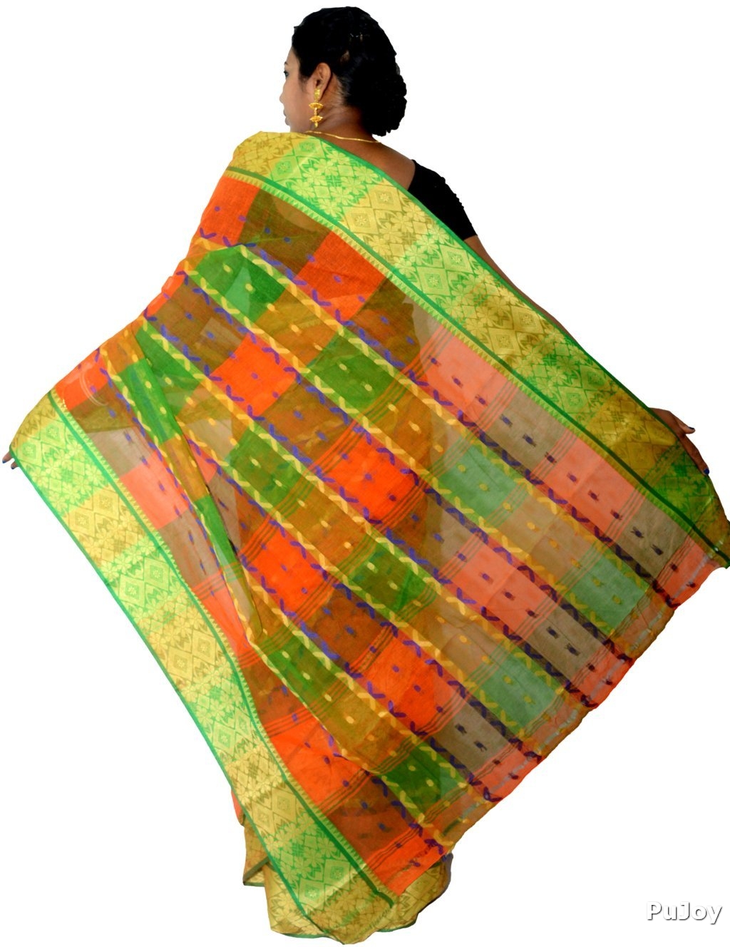 Orange Pure Cotton SonaJhuri Desiging Tant Saree (115)
